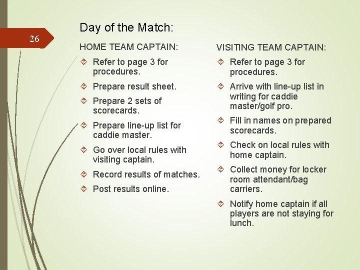 26 Day of the Match: HOME TEAM CAPTAIN: VISITING TEAM CAPTAIN: Refer to page
