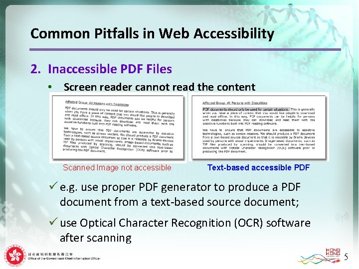 Common Pitfalls in Web Accessibility 2. Inaccessible PDF Files • Screen reader cannot read
