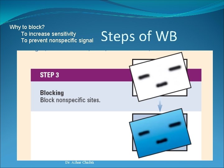 Why to block? To increase sensitivity To prevent nonspecific signal Dr. Azhar Chishti Steps