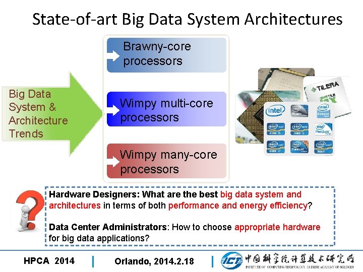 State-of-art Big Data System Architectures Brawny-core processors Big Data System & Architecture Trends Wimpy