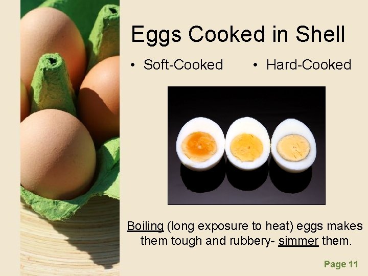 Eggs Cooked in Shell • Soft-Cooked • Hard-Cooked Boiling (long exposure to heat) eggs