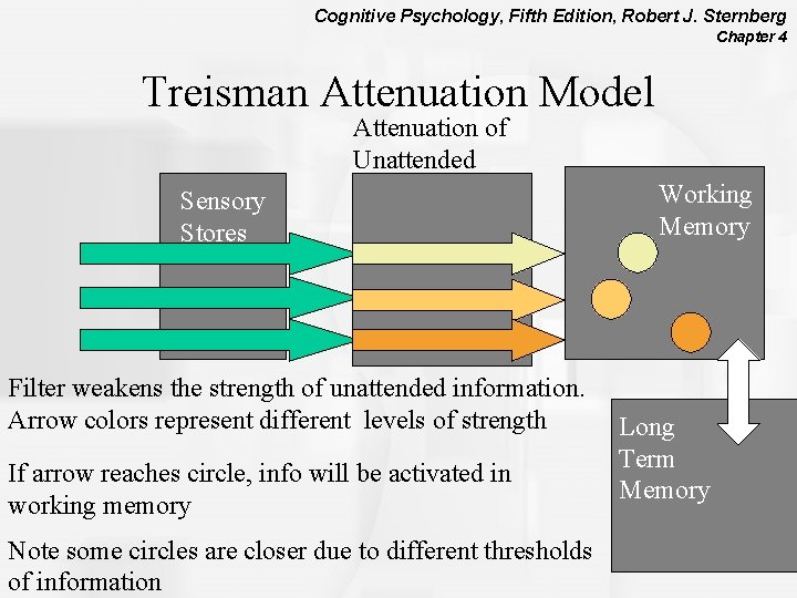 Cognitive Psychology, Fifth Edition, Robert J. Sternberg Chapter 4 Treisman Attenuation Model Attenuation of