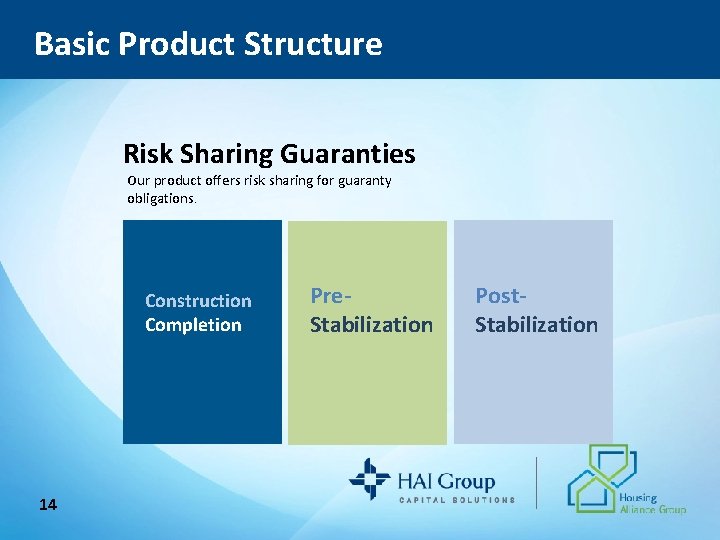 Basic Product Structure Risk Sharing Guaranties Our product offers risk sharing for guaranty obligations.