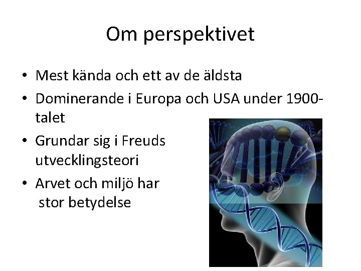 Om perspektivet • Mest kända och ett av de äldsta • Dominerande i Europa