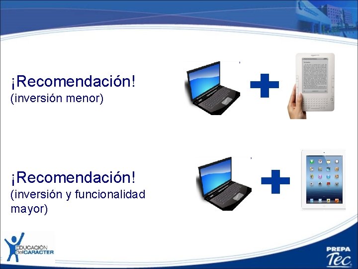 ¡Recomendación! (inversión menor) ¡Recomendación! (inversión y funcionalidad mayor) 