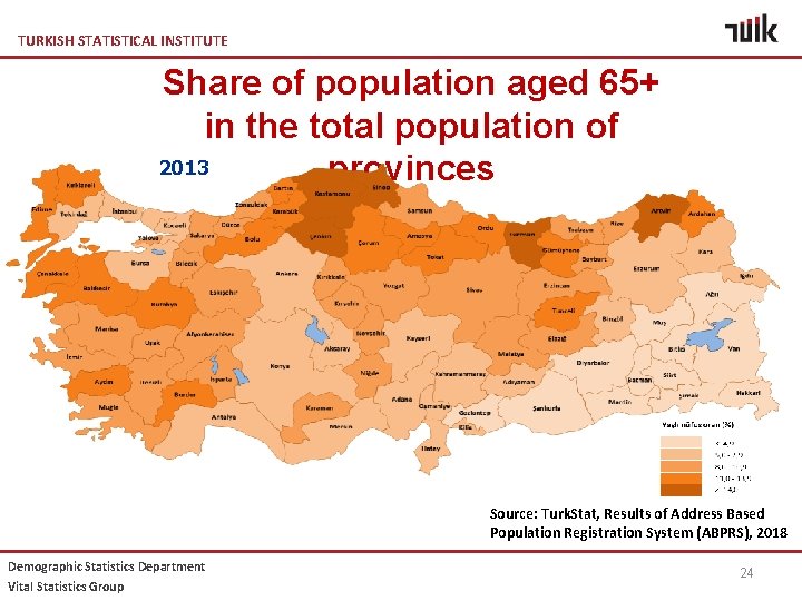 TURKISH STATISTICAL INSTITUTE Share of population aged 65+ in the total population of 2013