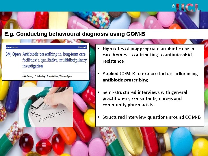 E. g. Conducting behavioural diagnosis using COM-B • High rates of inappropriate antibiotic use