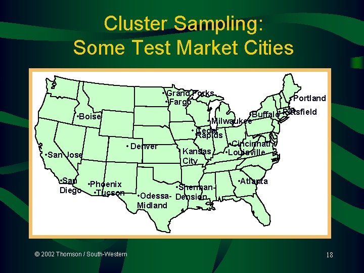 Cluster Sampling: Some Test Market Cities • Grand Forks • Fargo • Boise •