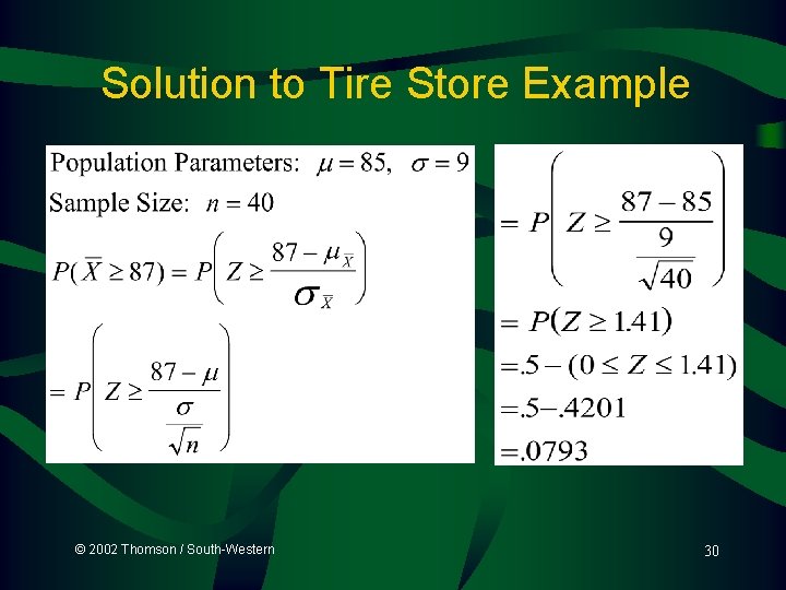 Solution to Tire Store Example © 2002 Thomson / South-Western 30 