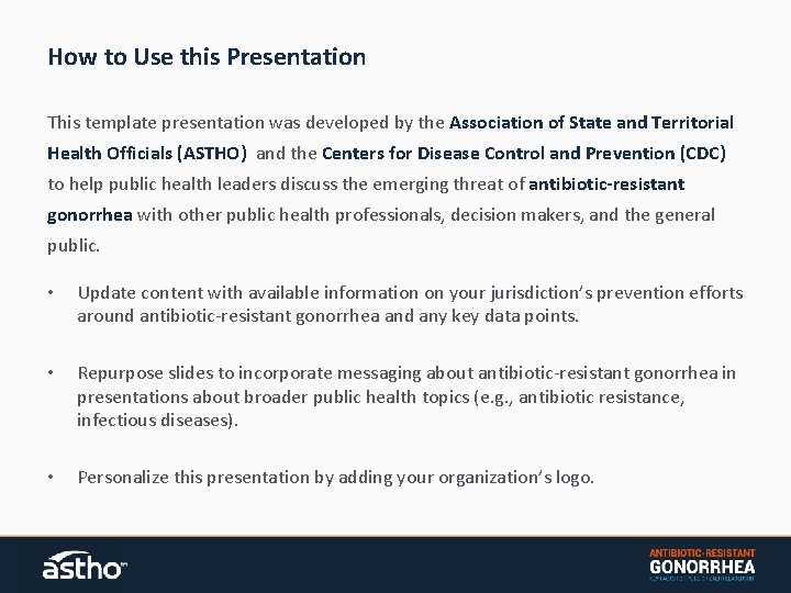 How to Use this Presentation This template presentation was developed by the Association of