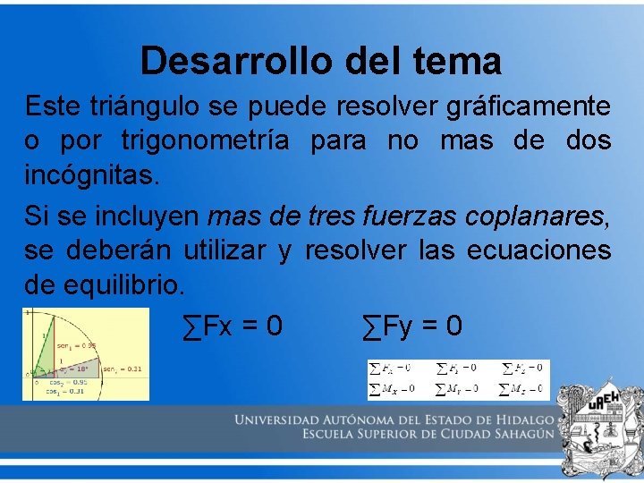 Desarrollo del tema Este triángulo se puede resolver gráficamente o por trigonometría para no