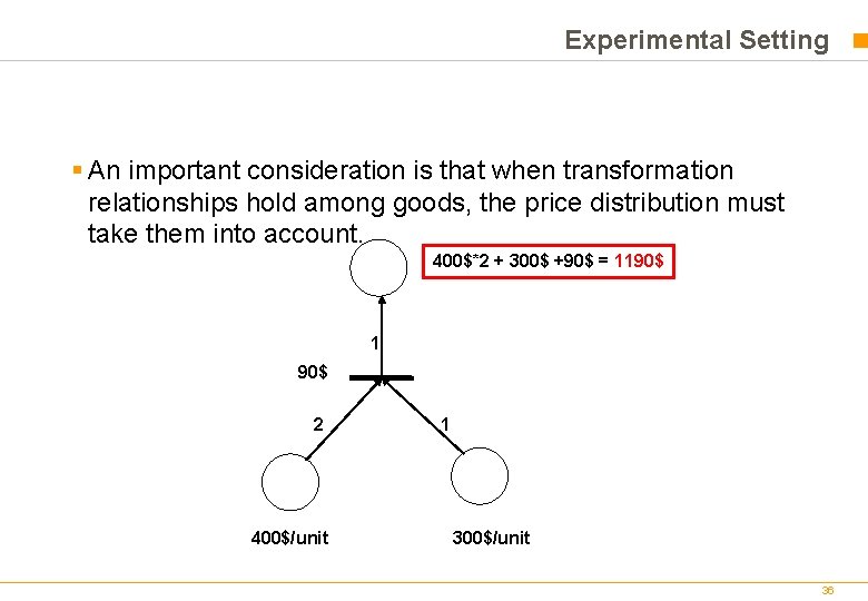 Experimental Setting § An important consideration is that when transformation relationships hold among goods, Experimental Setting § An important consideration is that when transformation relationships hold among goods,