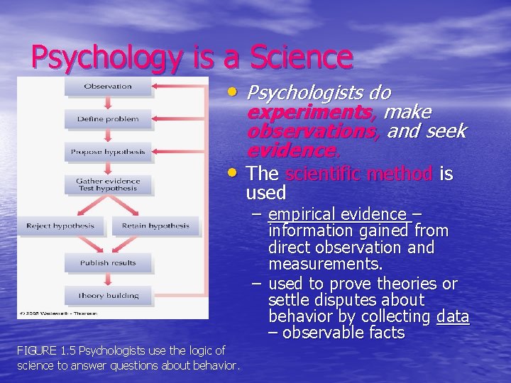 Psychology is a Science • Psychologists do experiments, make observations, and seek evidence. •