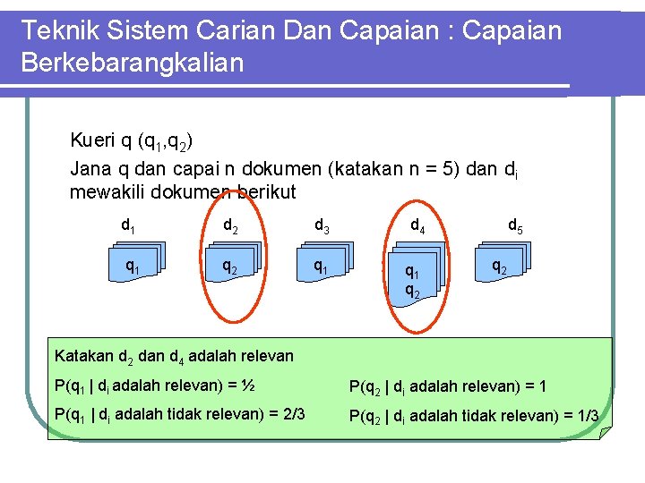 Teknik Sistem Carian Dan Capaian : Capaian Berkebarangkalian Kueri q (q 1, q 2)