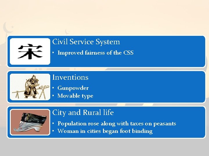 Civil Service System • Improved fairness of the CSS Inventions • Gunpowder • Movable