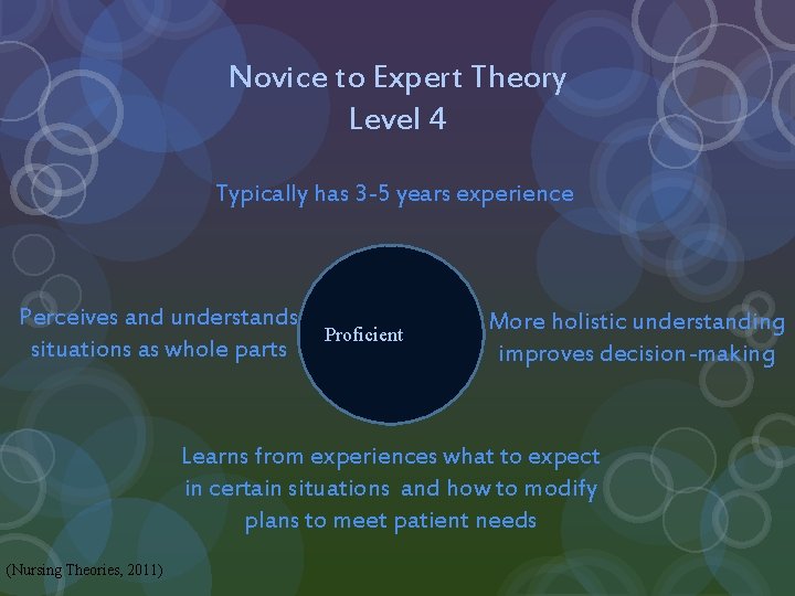 Novice to Expert Theory Level 4 Typically has 3 -5 years experience Perceives and