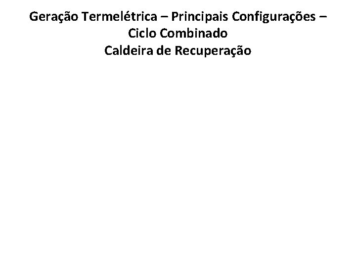 Geração Termelétrica – Principais Configurações – Ciclo Combinado Caldeira de Recuperação 