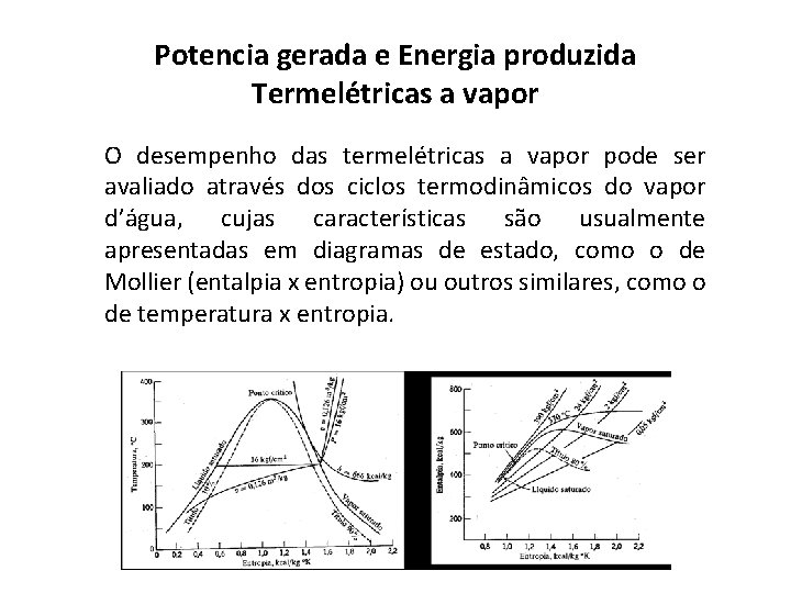 Potencia gerada e Energia produzida Termelétricas a vapor O desempenho das termelétricas a vapor