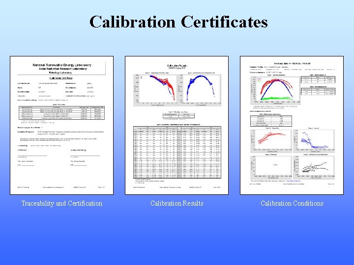 Calibration Certificates Traceability and Certification Calibration Results Calibration Conditions 