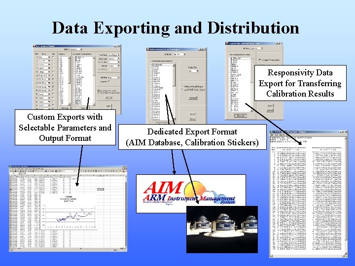 Data Exporting and Distribution Responsivity Data Export for Transferring Calibration Results Custom Exports with