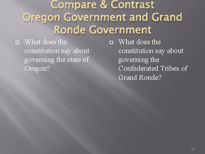 Compare & Contrast Oregon Government and Grand Ronde Government What does the constitution say