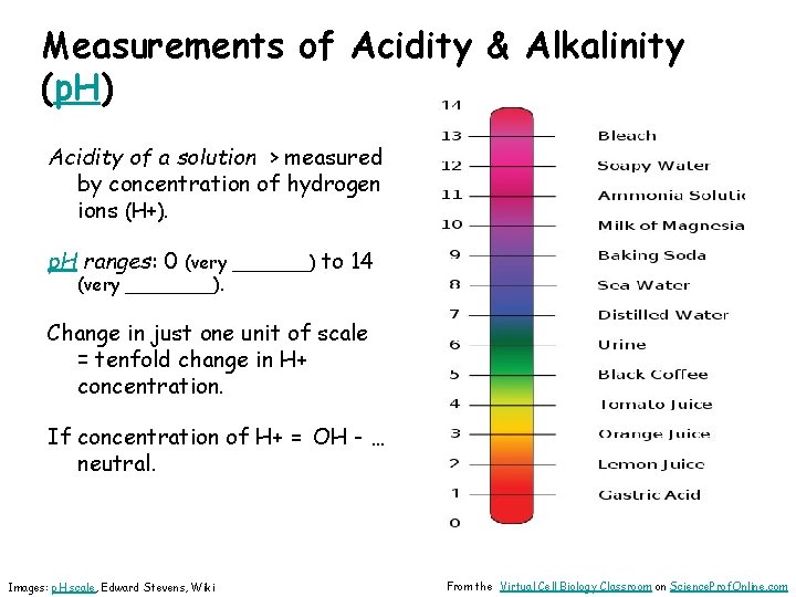 Measurements of Acidity & Alkalinity (p. H) Acidity of a solution > measured by