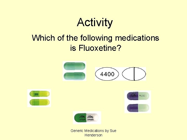 Activity Which of the following medications is Fluoxetine? Generic Medications by Sue Henderson 