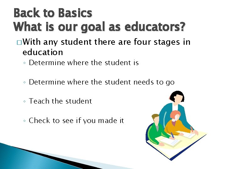 Back to Basics What is our goal as educators? � With any student there