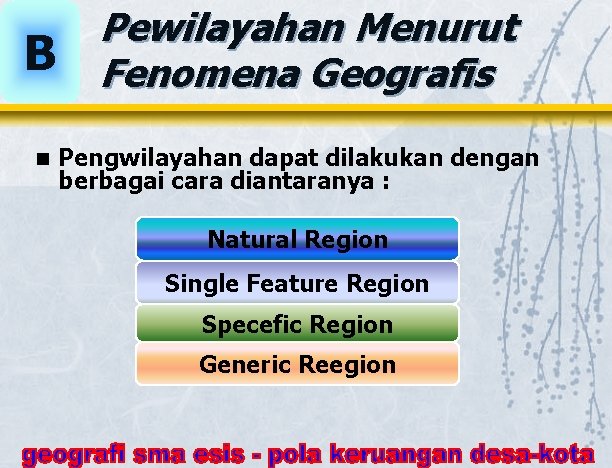 B n Pewilayahan Menurut Fenomena Geografis Pengwilayahan dapat dilakukan dengan berbagai cara diantaranya :