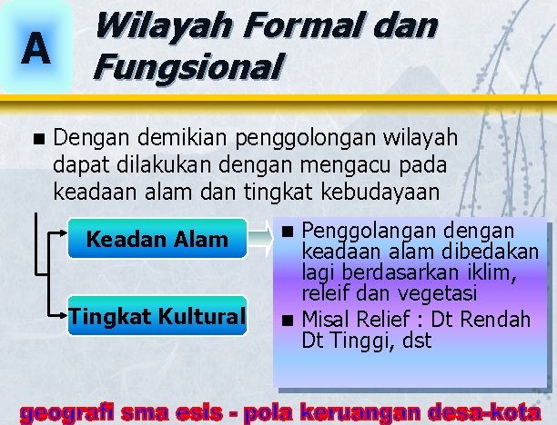 A n Wilayah Formal dan Fungsional Dengan demikian penggolongan wilayah dapat dilakukan dengan mengacu