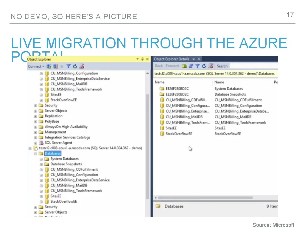 NO DEMO, SO HERE’S A PICTURE 17 LIVE MIGRATION THROUGH THE AZURE PORTAL Source: