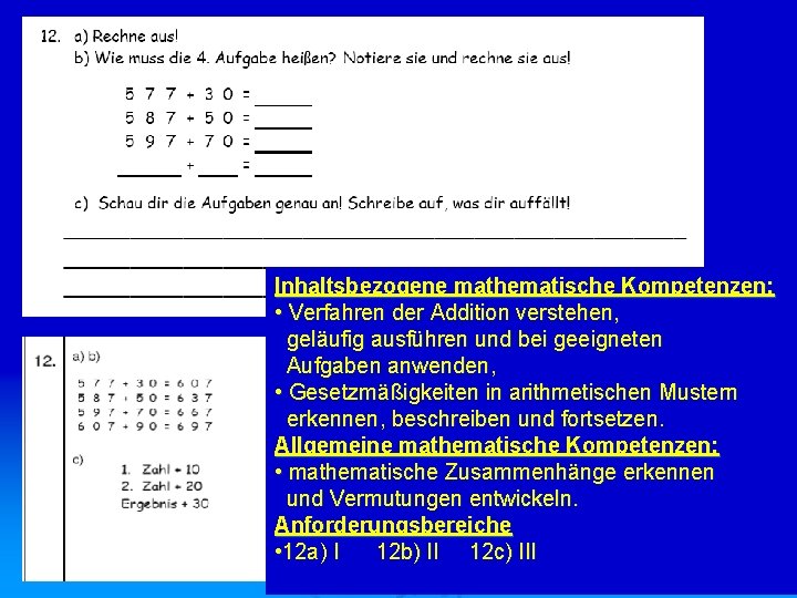 Inhaltsbezogene mathematische Kompetenzen: • Verfahren der Addition verstehen, geläufig ausführen und bei geeigneten Aufgaben