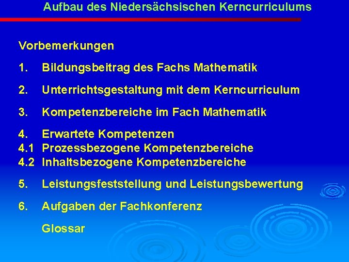Aufbau des Niedersächsischen Kerncurriculums Vorbemerkungen 1. Bildungsbeitrag des Fachs Mathematik 2. Unterrichtsgestaltung mit dem