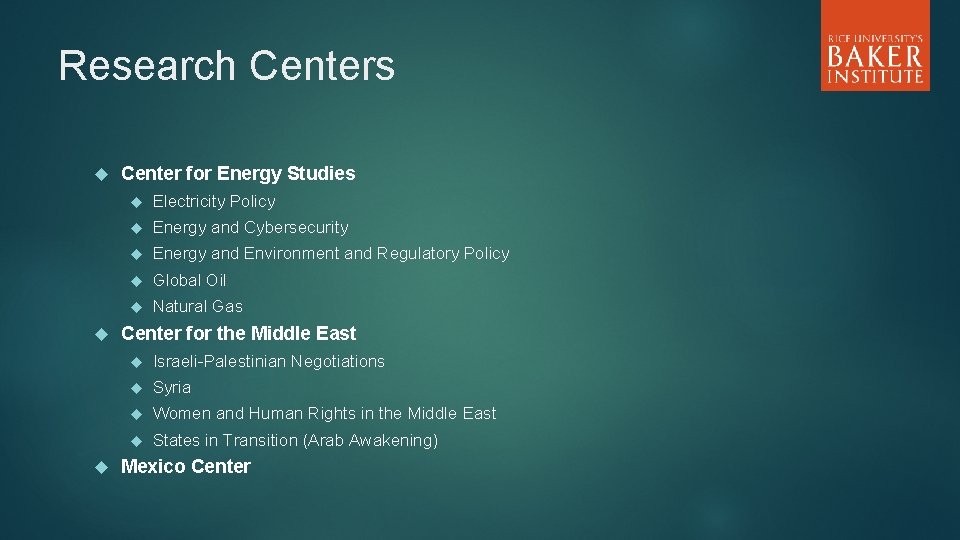 Research Centers Center for Energy Studies Electricity Policy Energy and Cybersecurity Energy and Environment