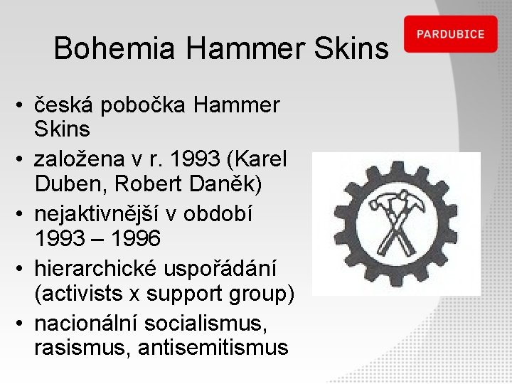 Bohemia Hammer Skins • česká pobočka Hammer Skins • založena v r. 1993 (Karel