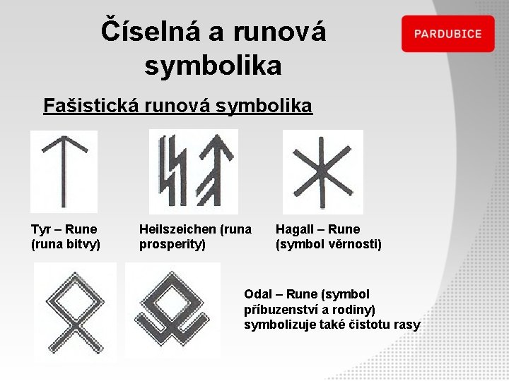 Číselná a runová symbolika Fašistická runová symbolika Tyr – Rune (runa bitvy) Heilszeichen (runa