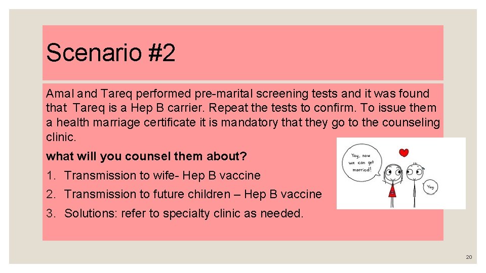 Scenario #2 Amal and Tareq performed pre-marital screening tests and it was found that