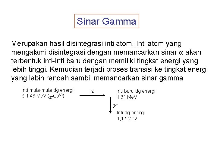 Sinar Gamma Merupakan hasil disintegrasi inti atom. Inti atom yang mengalami disintegrasi dengan memancarkan