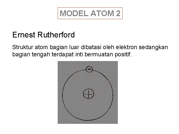 MODEL ATOM 2 Ernest Rutherford Struktur atom bagian luar dibatasi oleh elektron sedangkan bagian
