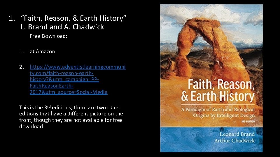 1. “Faith, Reason, & Earth History” L. Brand A. Chadwick Free Download: 1. at