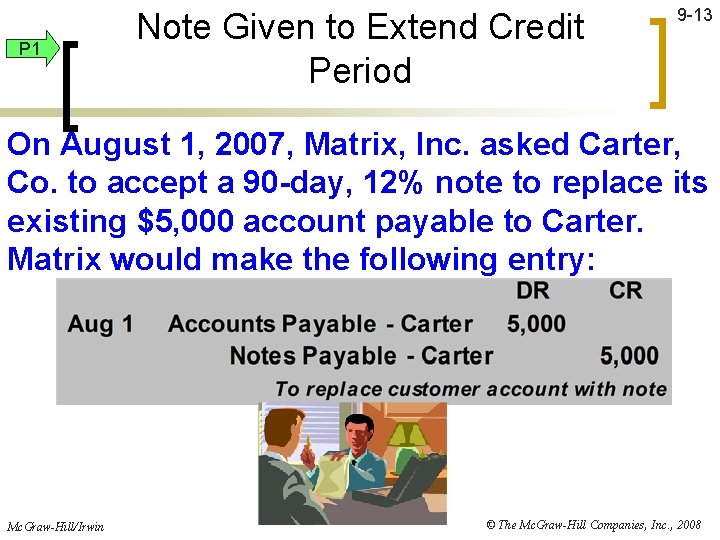 P 1 Note Given to Extend Credit Period 9 -13 On August 1, 2007,