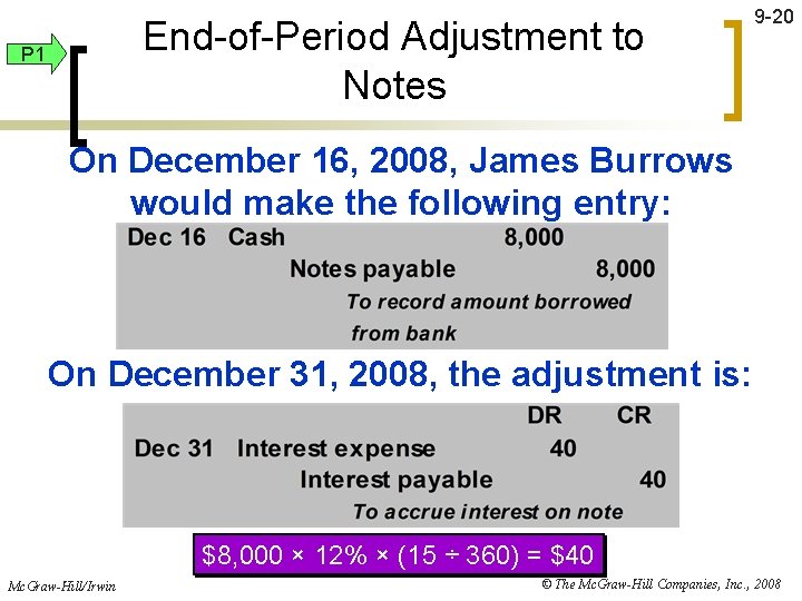 End-of-Period Adjustment to Notes P 1 9 -20 On December 16, 2008, James Burrows