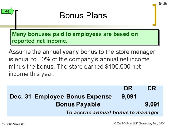 9 -36 P 4 Bonus Plans Many bonuses paid to employees are based on
