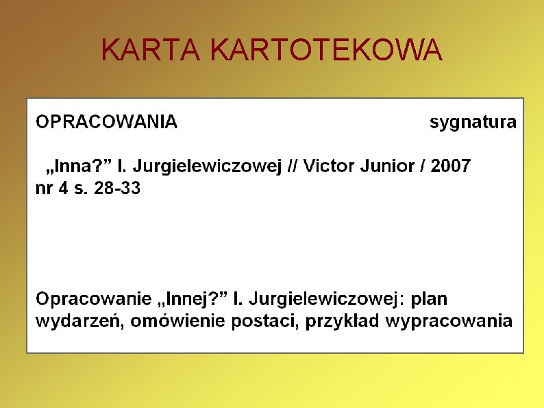 KARTA KARTOTEKOWA 