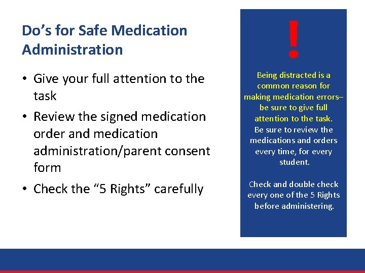 Do’s for Safe Medication Administration • Give your full attention to the task •