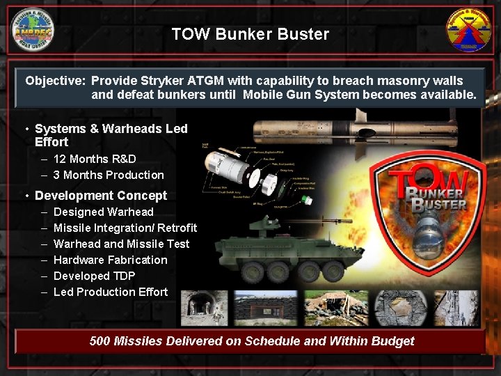 TOW Bunker Buster Objective: Provide Stryker ATGM with capability to breach masonry walls and