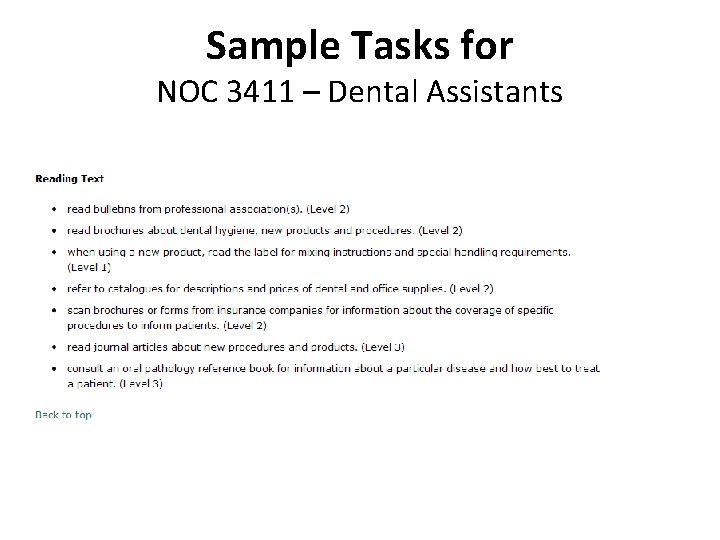 Sample Tasks for NOC 3411 – Dental Assistants 