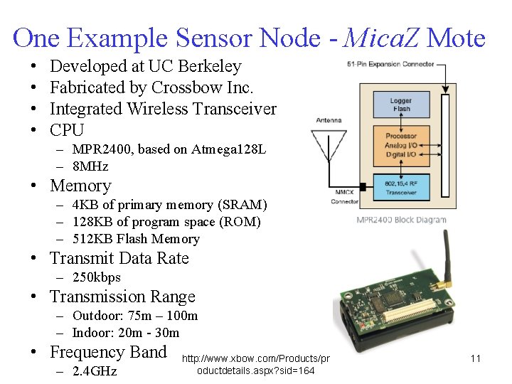 One Example Sensor Node - Mica. Z Mote • • Developed at UC Berkeley