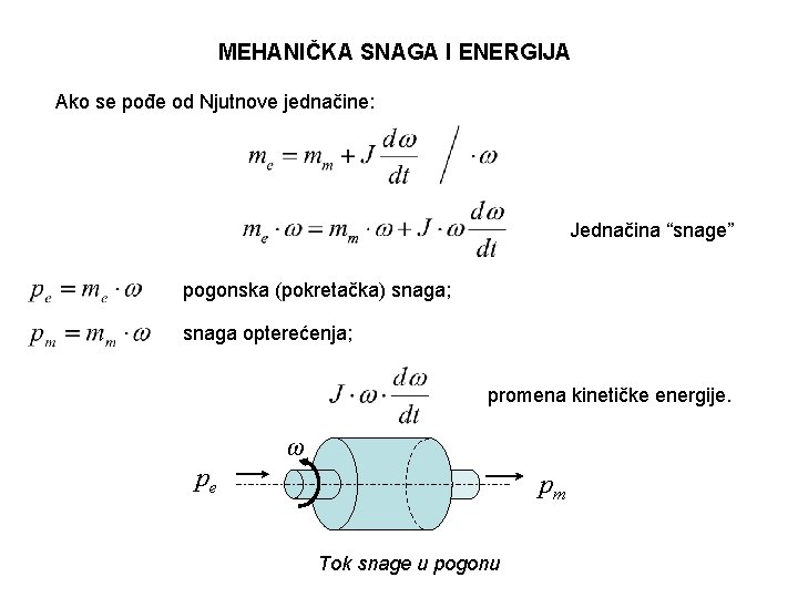 MEHANIČKA SNAGA I ENERGIJA Ako se pođe od Njutnove jednačine: Jednačina “snage” pogonska (pokretačka)