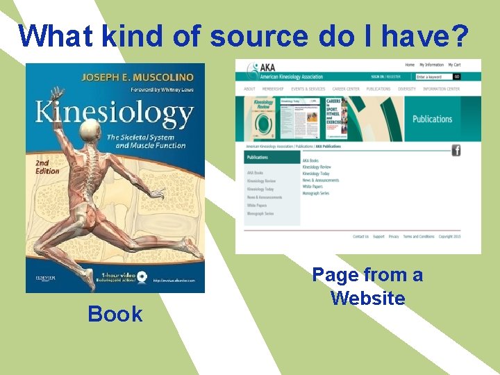 What kind of source do I have? Book Page from a Website 